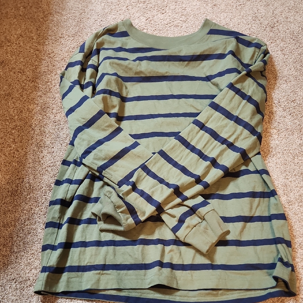GAP Olive and Navy Striped Long Sleeve Top